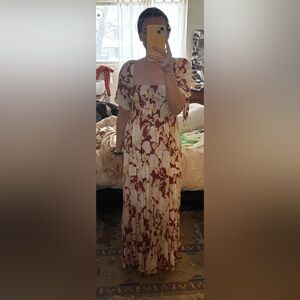 Kivari Burgundy and Cream Floral Maxi Dress